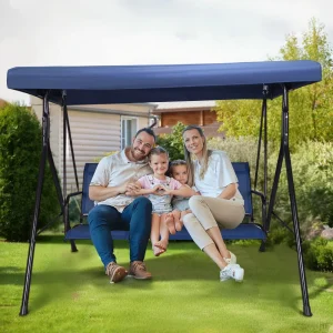 3-Seat Patio Swing Couch with Adjustable Canopy