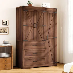 3 Door Armoire Wardrobe Closet Cabinet with 3 Drawers