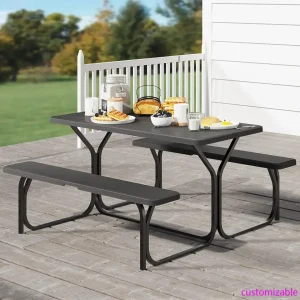 6ft Heavy Duty Picnic Table & Stable Steel Frame w/Umbrella Hole