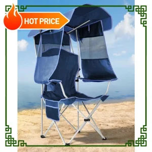 Support 330 LBS Folding Beach Chair with Canopy Shade