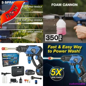 Portable 21V 3000mAh Cordless Pressure Washer with 6-in-1 Nozzle