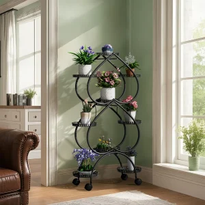 9-Potted Metal Plant Stand with Wheels